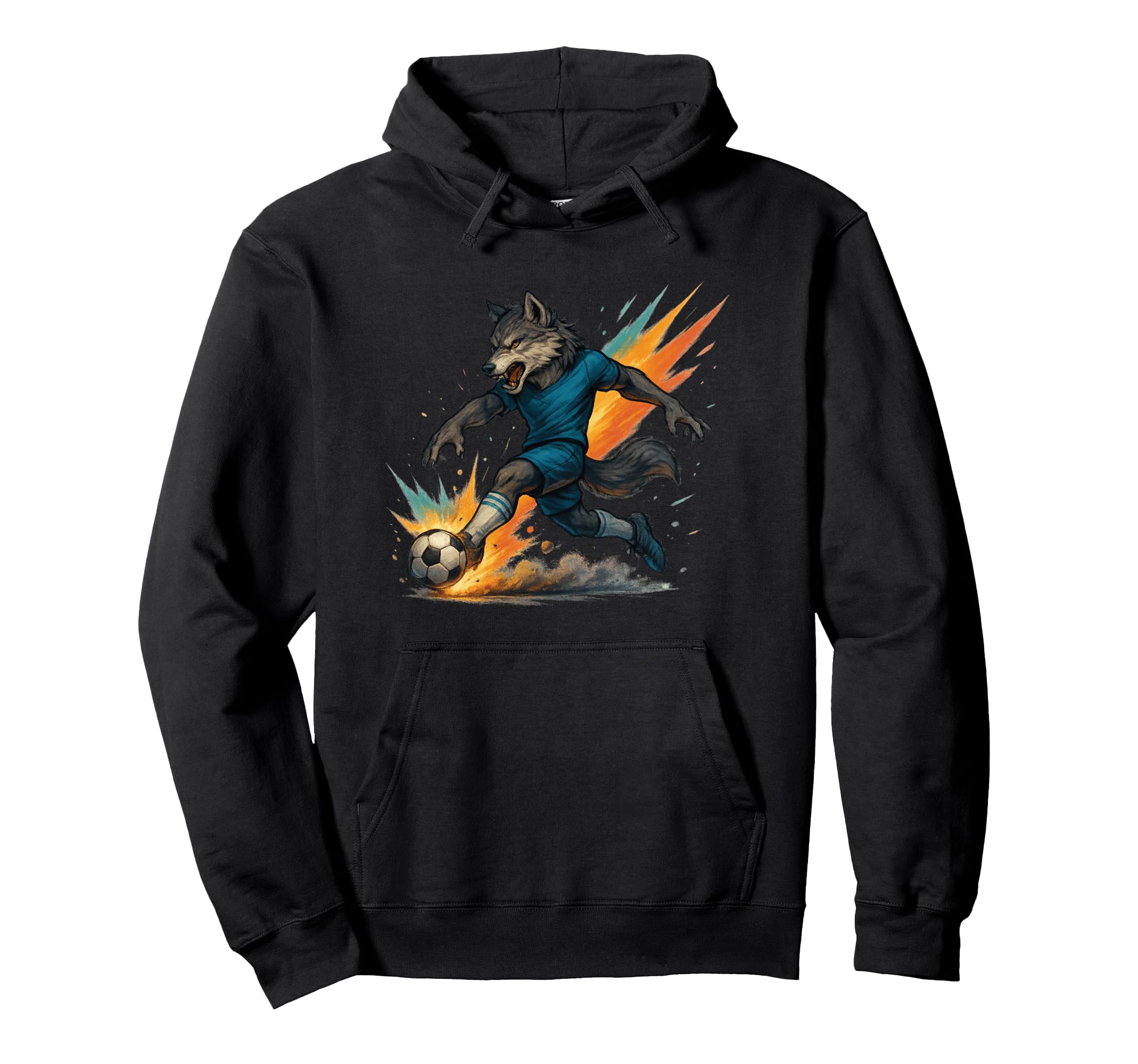 Fierce Soccer Wolf Power Kick Hoodie - Aesthetic Graphic for Adults