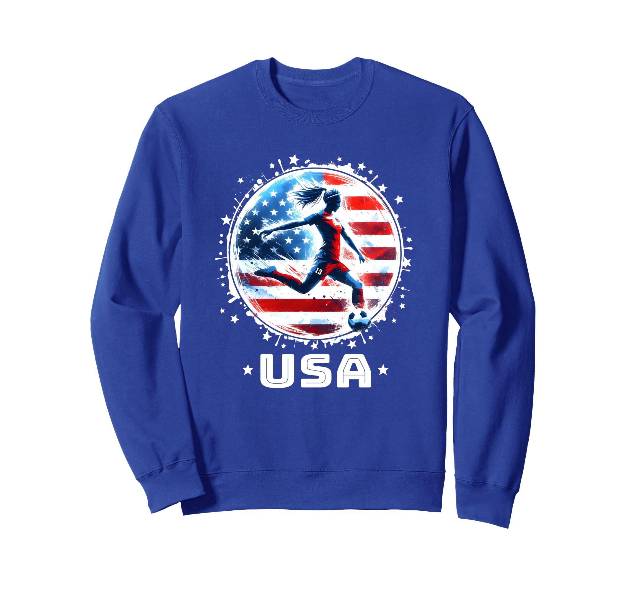 Womens Soccer Team American Flag Sweatshirt - Unique Graphic for Adults