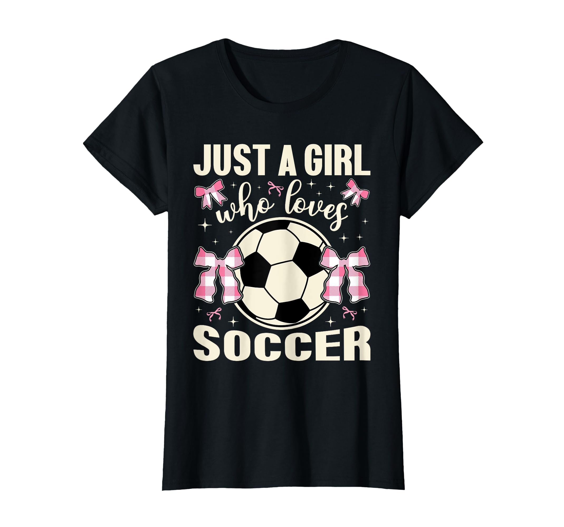 Just Who Loves Soccer Plaid Bows T-Shirt - Casual Everyday Wear for Adults