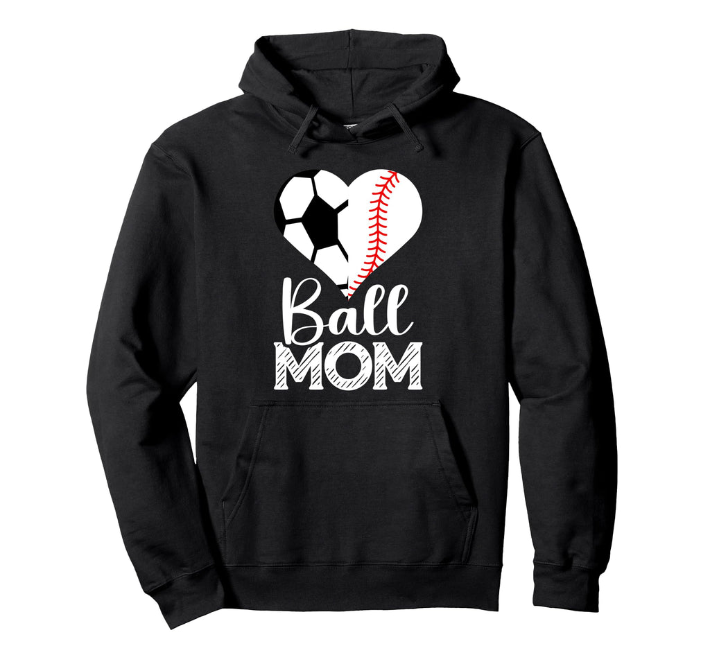 Ball Mom Soccer Baseball Heart Sports Mama Hoodie - Graphic Print Unisex