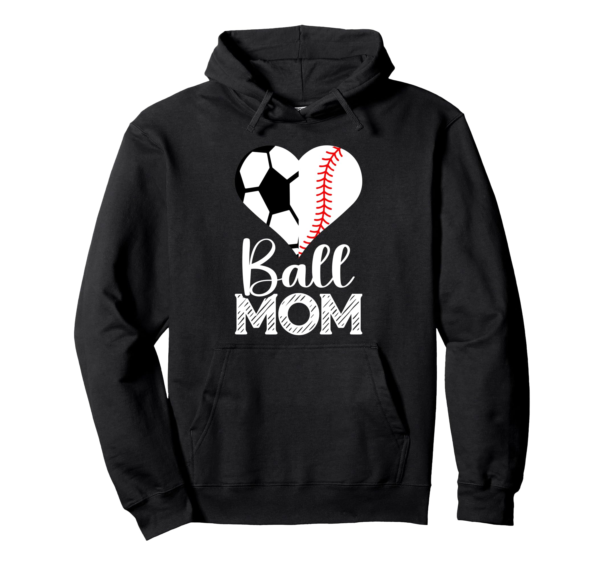Ball Mom Soccer Baseball Heart Sports Mama Hoodie - Graphic Print Unisex