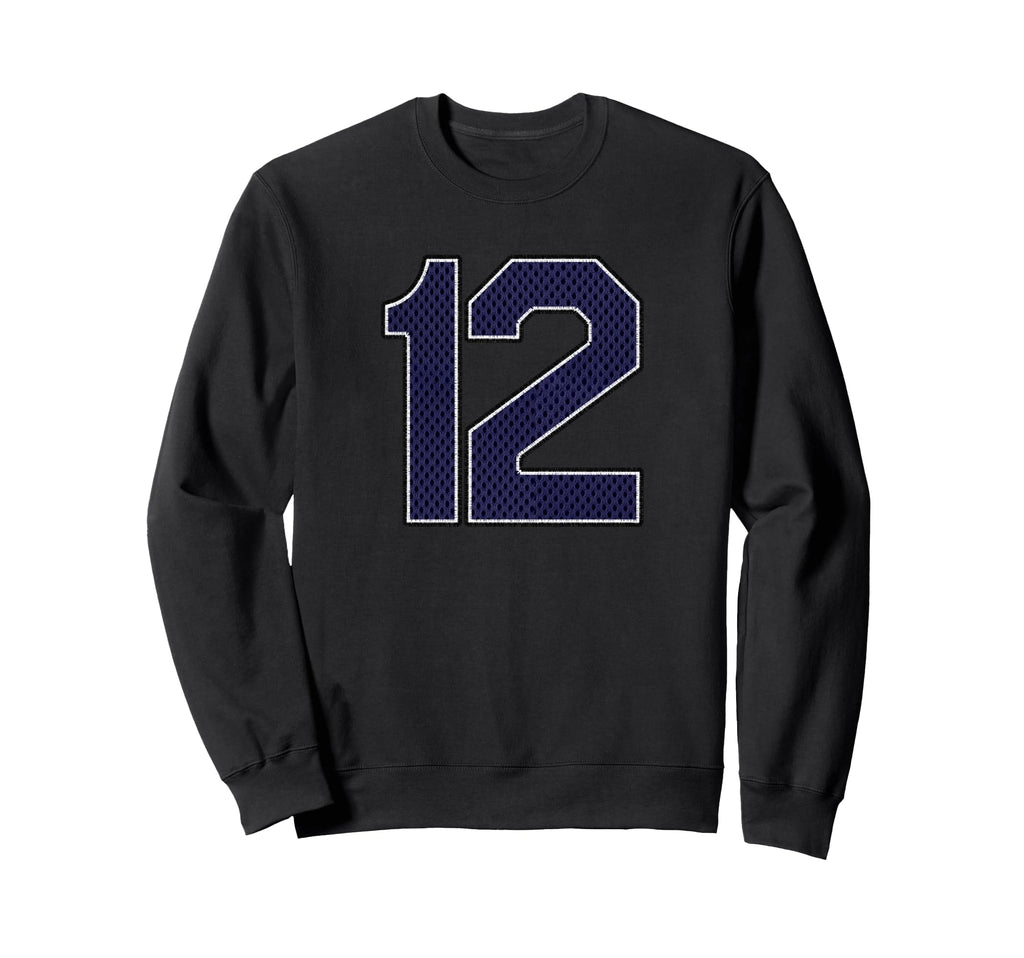 Navy Number 12 Athlete Sports Jersey Sweatshirt - Graphic Print Unisex