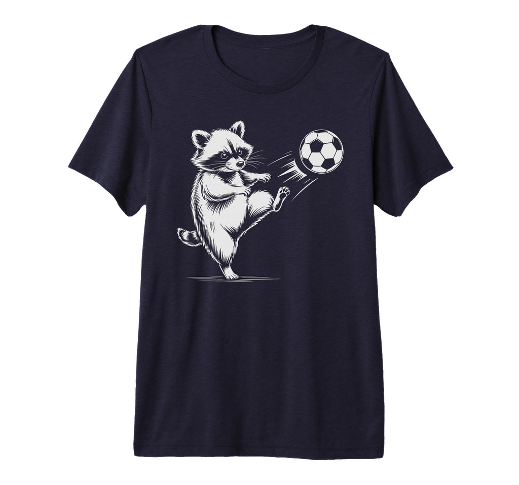 Kawaii Soccer Ball Raccoon Kicking T-Shirt - Trendy Graphic Men Women