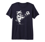 Kawaii Soccer Ball Raccoon Kicking T-Shirt - Trendy Graphic Men Women
