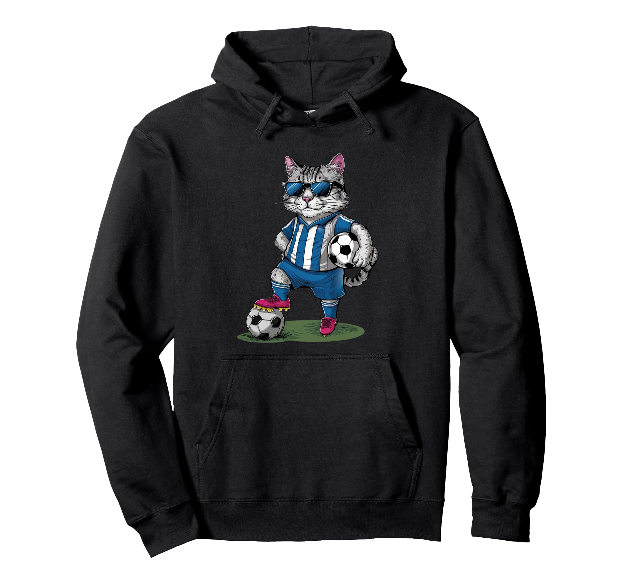 Funny Soccer Cat Cartoon Sports Fan Hoodie - Minimalist Print for Adults