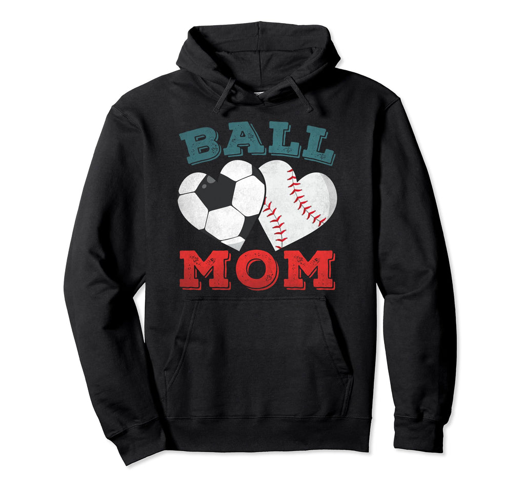 Ball Mom Heart Baseball Soccer Mom Hoodie - Fun Novelty Design Unisex