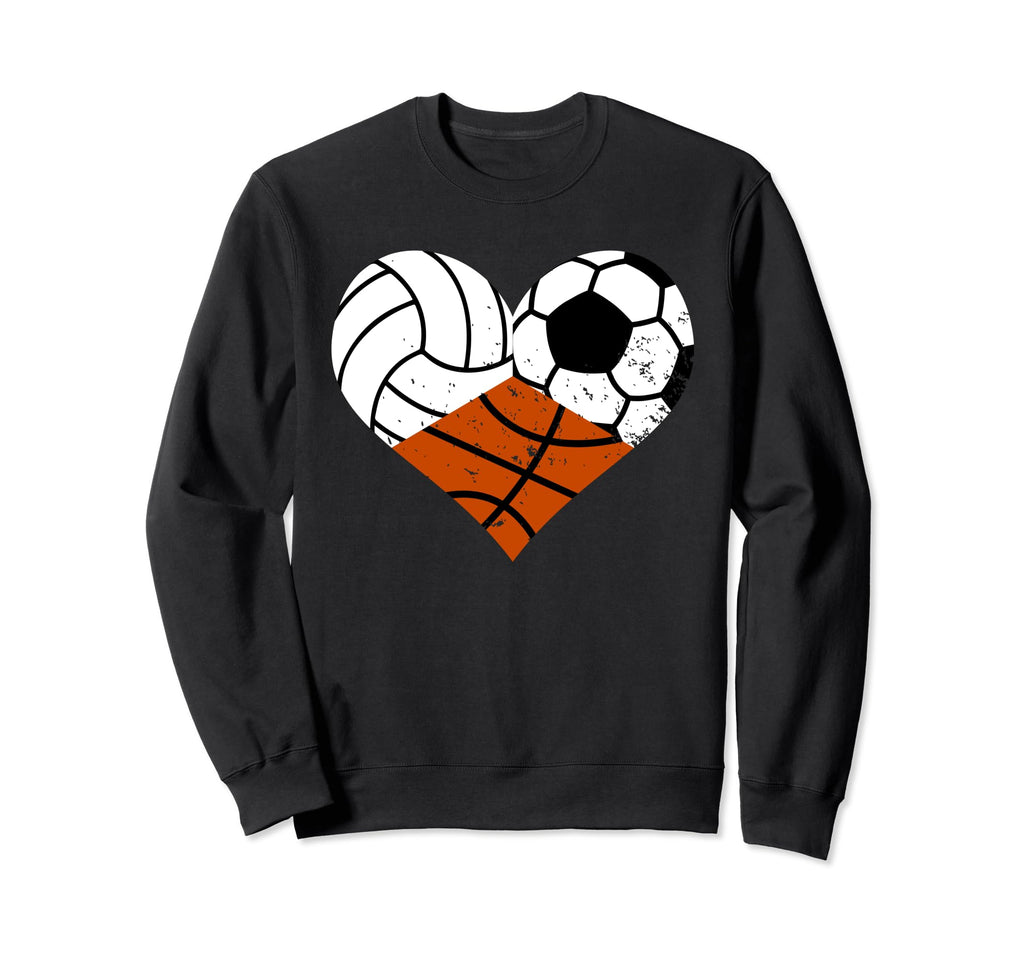Volleyball Soccer Basketball Heart Sweatshirt - Graphic Print for Adults