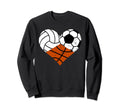 Volleyball Soccer Basketball Heart Sweatshirt - Graphic Print for Adults
