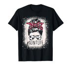 Aunt Life Soccer Messy Bun Bleached T-Shirt - Custom Art Print for Adults