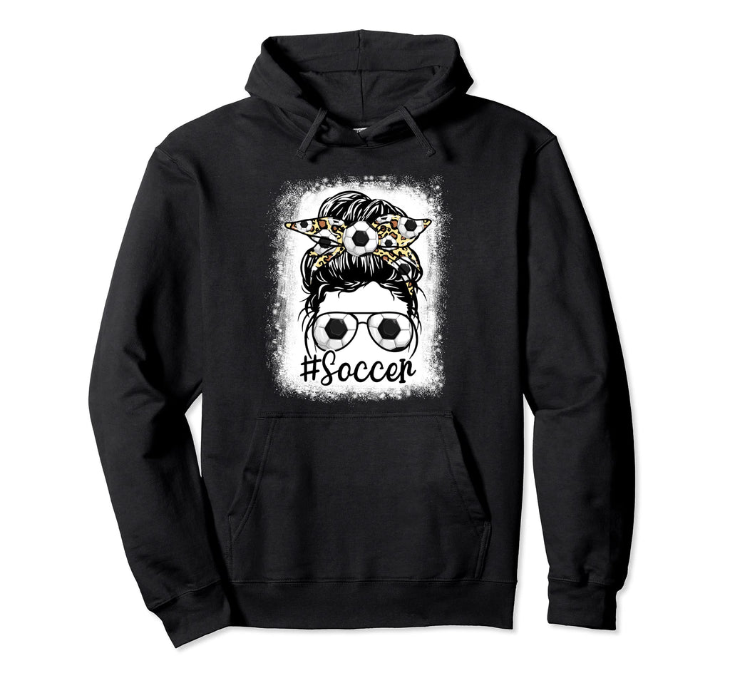 Leopard Messy Bun Mom Mothers Day Soccer Hoodie - Graphic Print Unisex