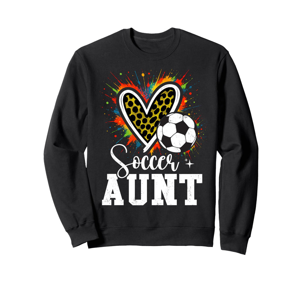 Soccer Aunt Leopard Heart Colorful Sweatshirt - Trendy Graphic Men Women