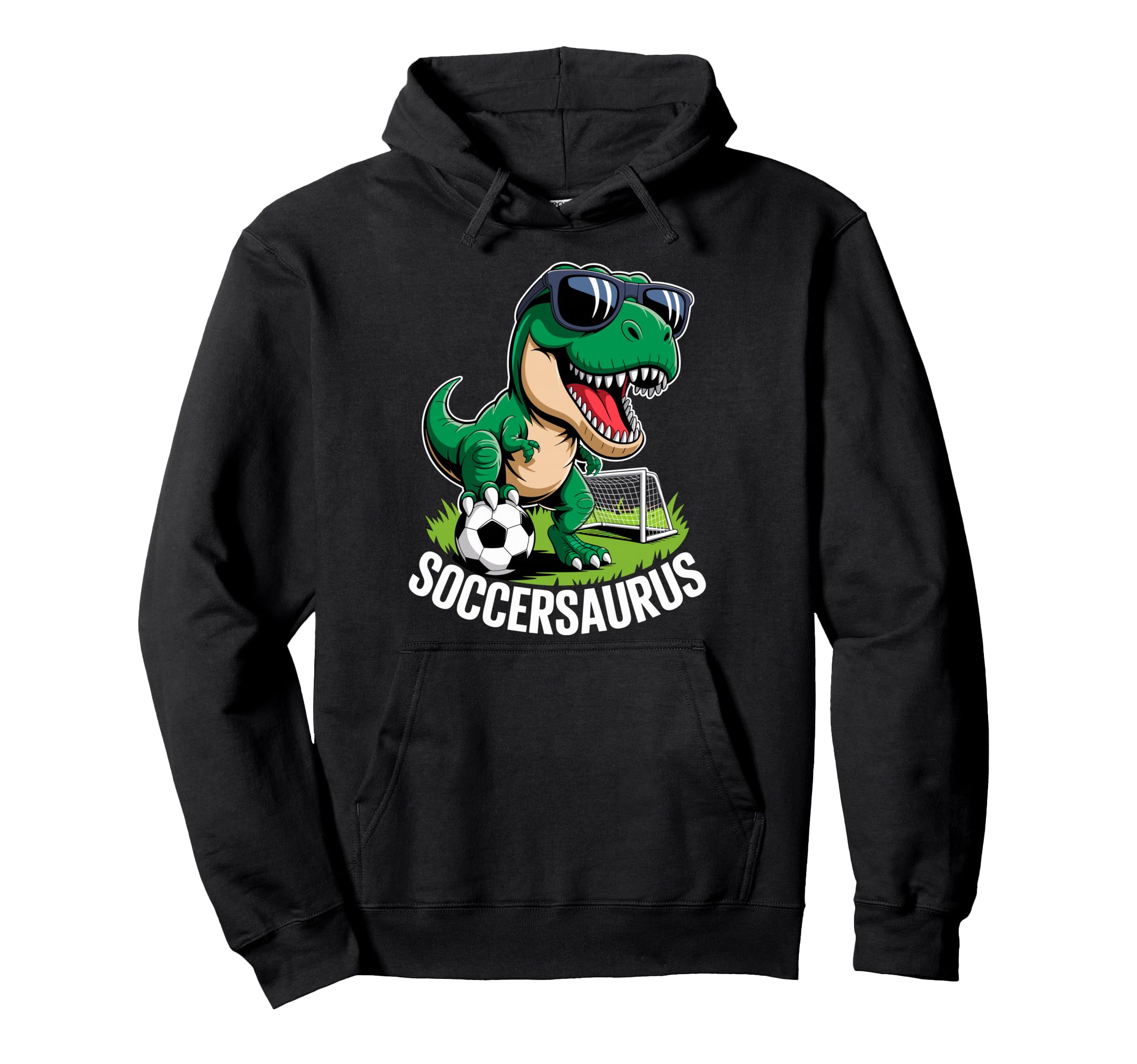 Soccersaurus Dinosaur T Rex Soccer Goalie Hoodie - Novelty Apparel Unisex