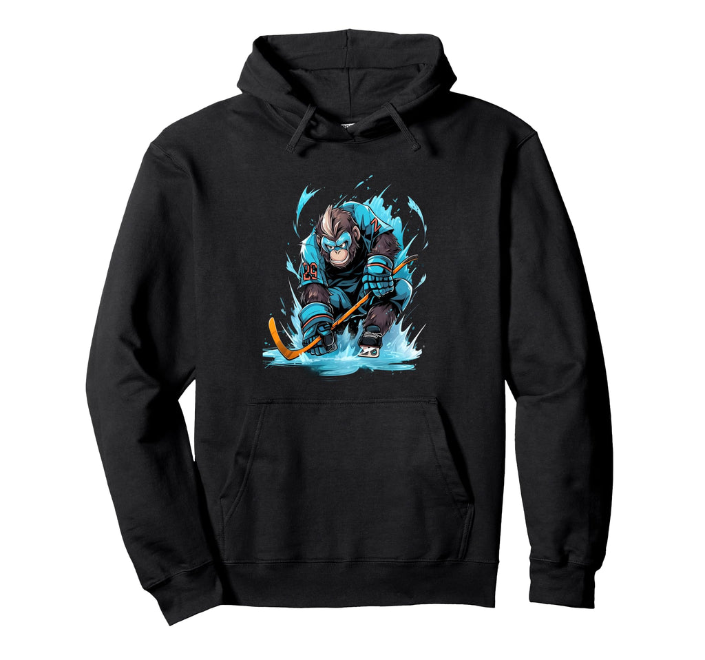 Monkey Ice Hockey Player Hockey Stick Hoodie - Graphic Print Men Women