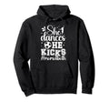 She Dances He Kicks Mom Both Dance Hoodie - Minimalist Print for Adults