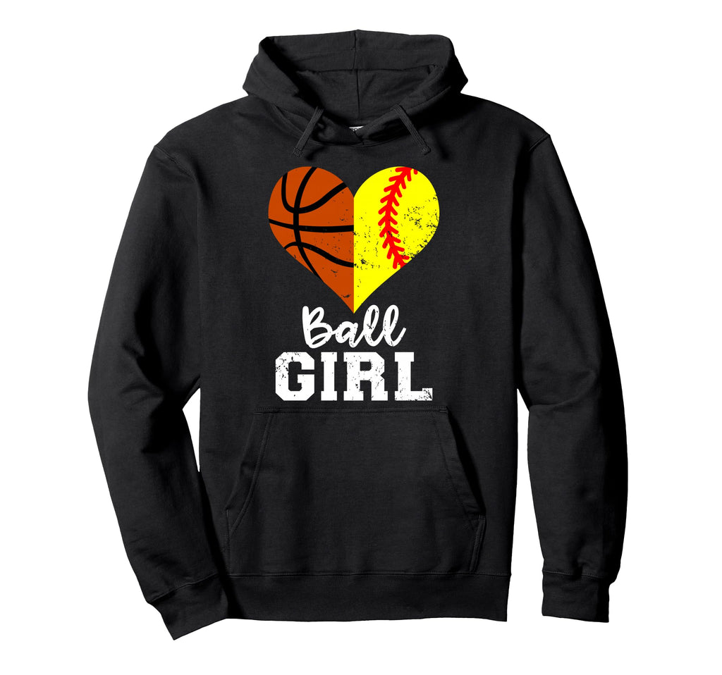 Ball Heart Funny Softball Basketball Hoodie - Unique Graphic Men Women