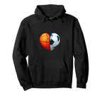 Basketball Soccer Heart Hoodie - Fun Novelty Design Men Women