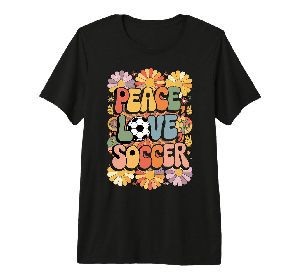 Peace Love Soccer 60S 70S Hippie Soccer T-Shirt - Trendy Graphic Unisex