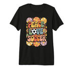 Peace Love Soccer 60S 70S Hippie Soccer T-Shirt - Trendy Graphic Unisex