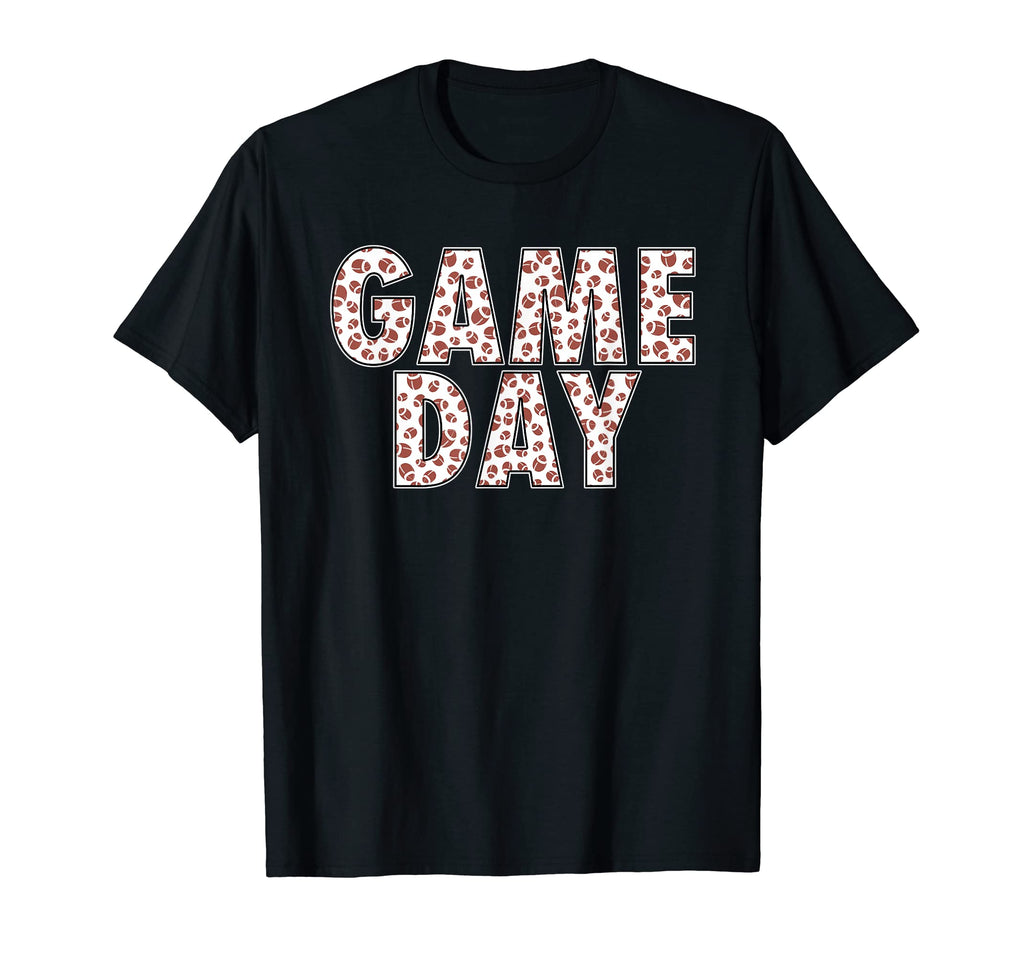 Game Day Football Pattern Black T-Shirt - Casual Everyday Wear Men Women