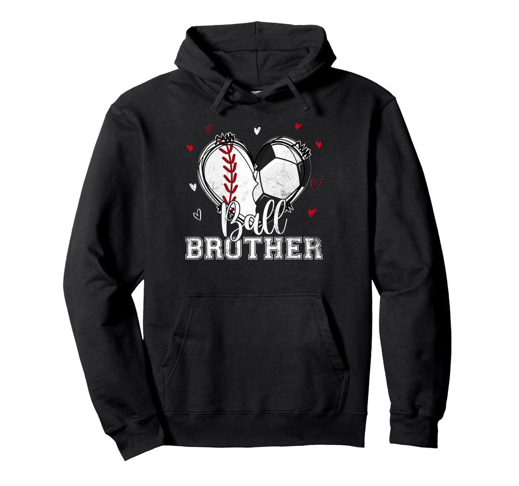 Ball Brother Baseball Soccer Heart Hoodie - Casual Everyday Wear Unisex