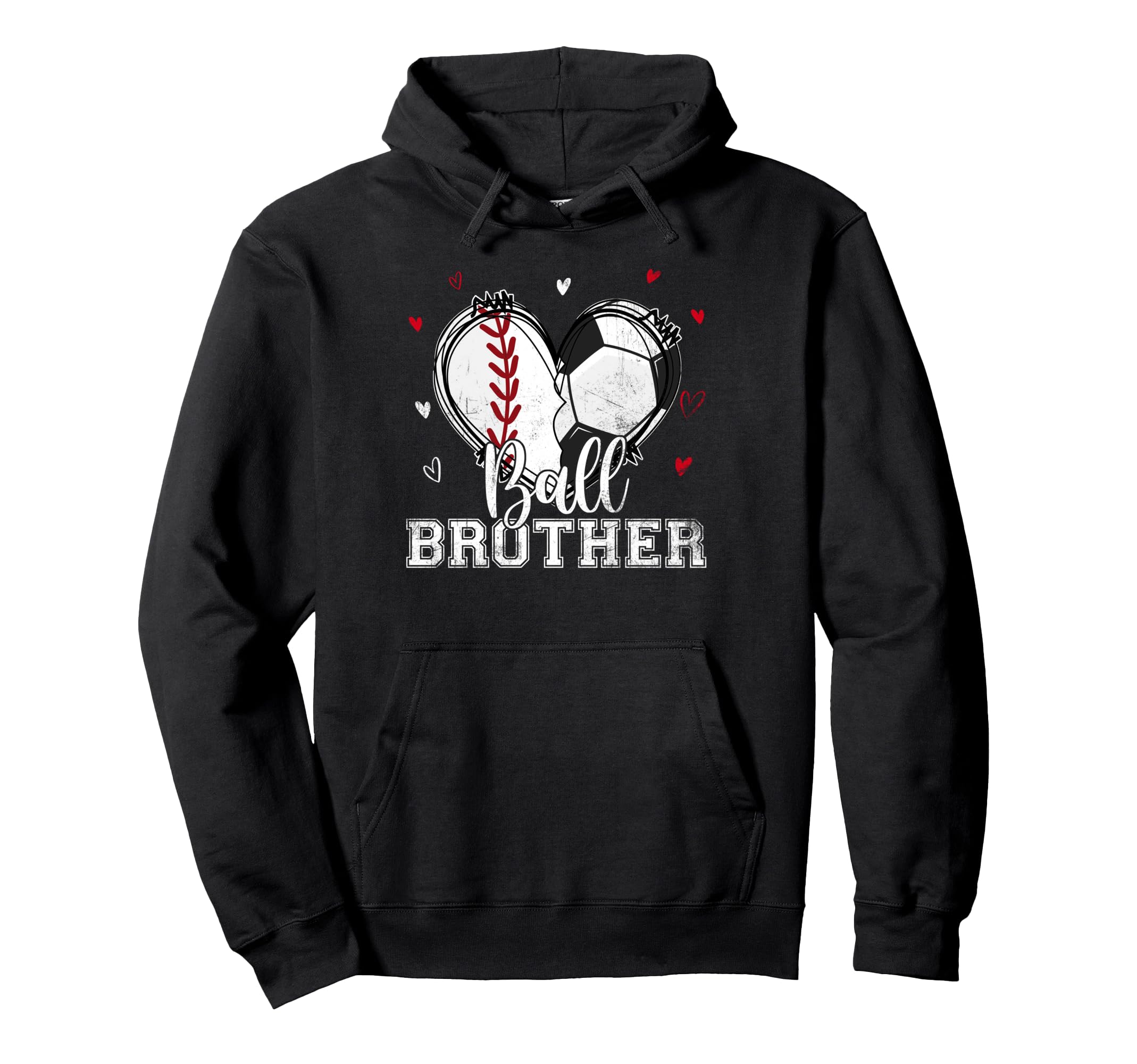 Ball Brother Baseball Soccer Heart Hoodie - Casual Everyday Wear Unisex