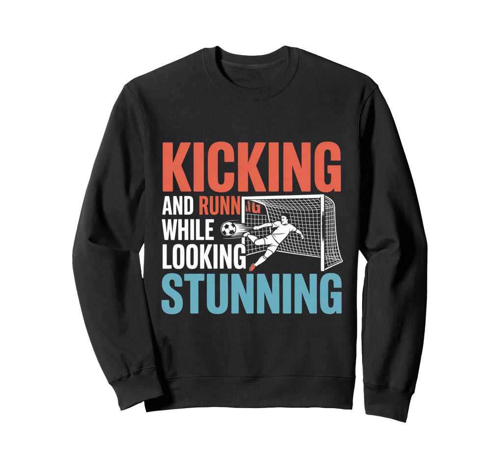 Soccer Kicking And Running While Sweatshirt - Unique Graphic Men Women