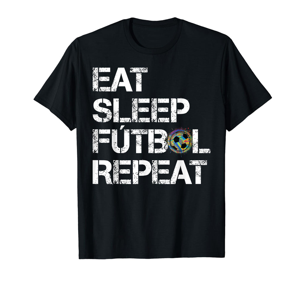 Eat Sleep Futbol Repeat Multi Color T-Shirt - Aesthetic Graphic Unisex