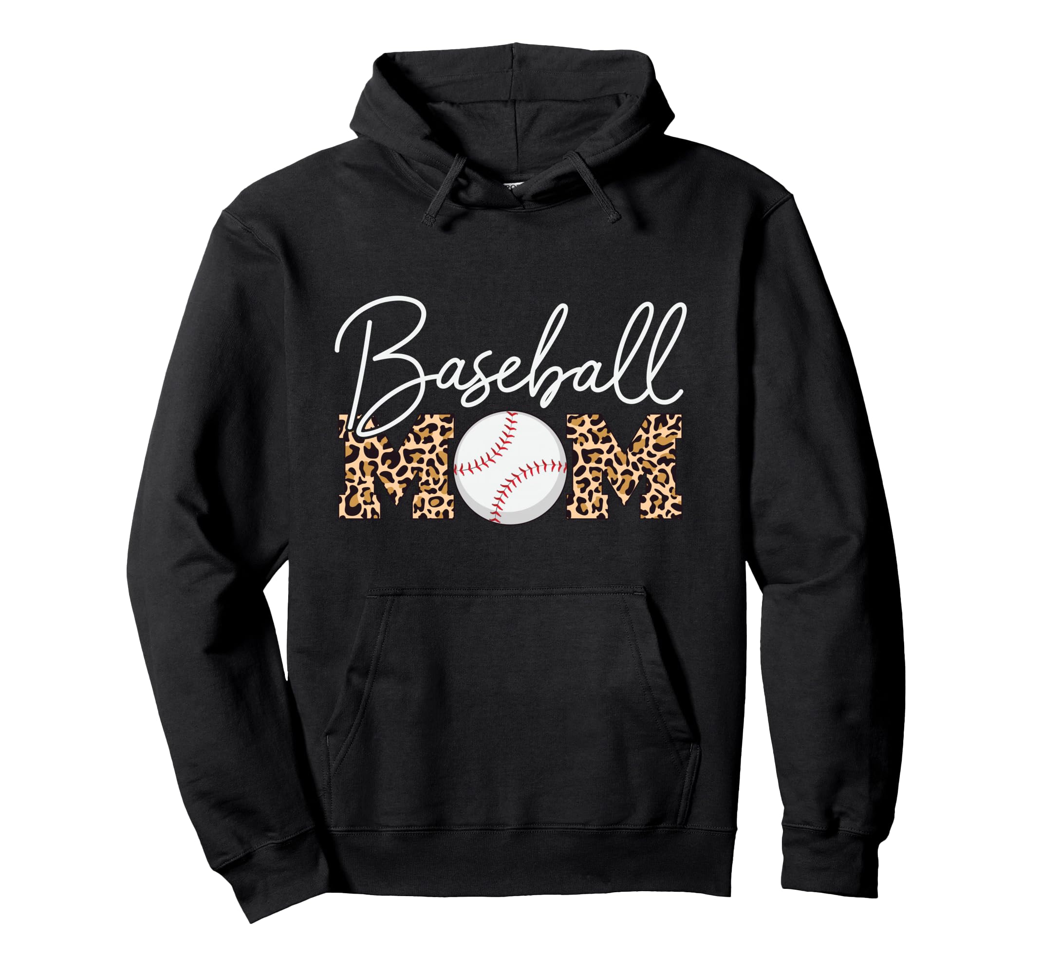 Baseball Mom Leopard Cursive Script Hoodie - Fun Novelty Design Unisex