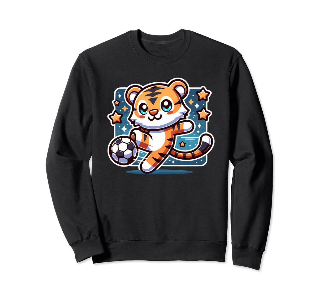 Soccer Player Tiger Cub Kicking Sweatshirt - Aesthetic Graphic for Adults