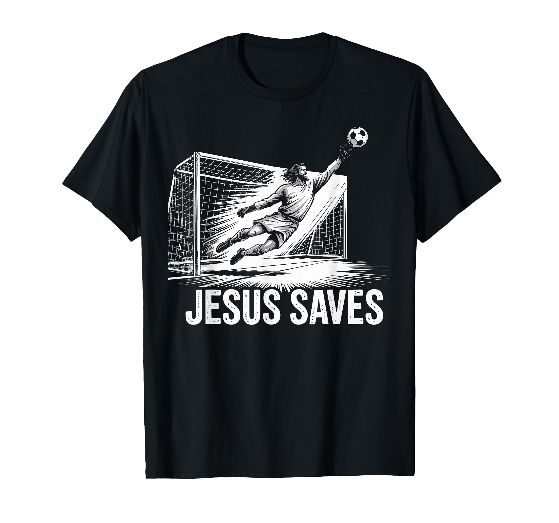 Soccer Goalie Goalkeeper Jesus Saves T-Shirt - Minimalist Print Men Women