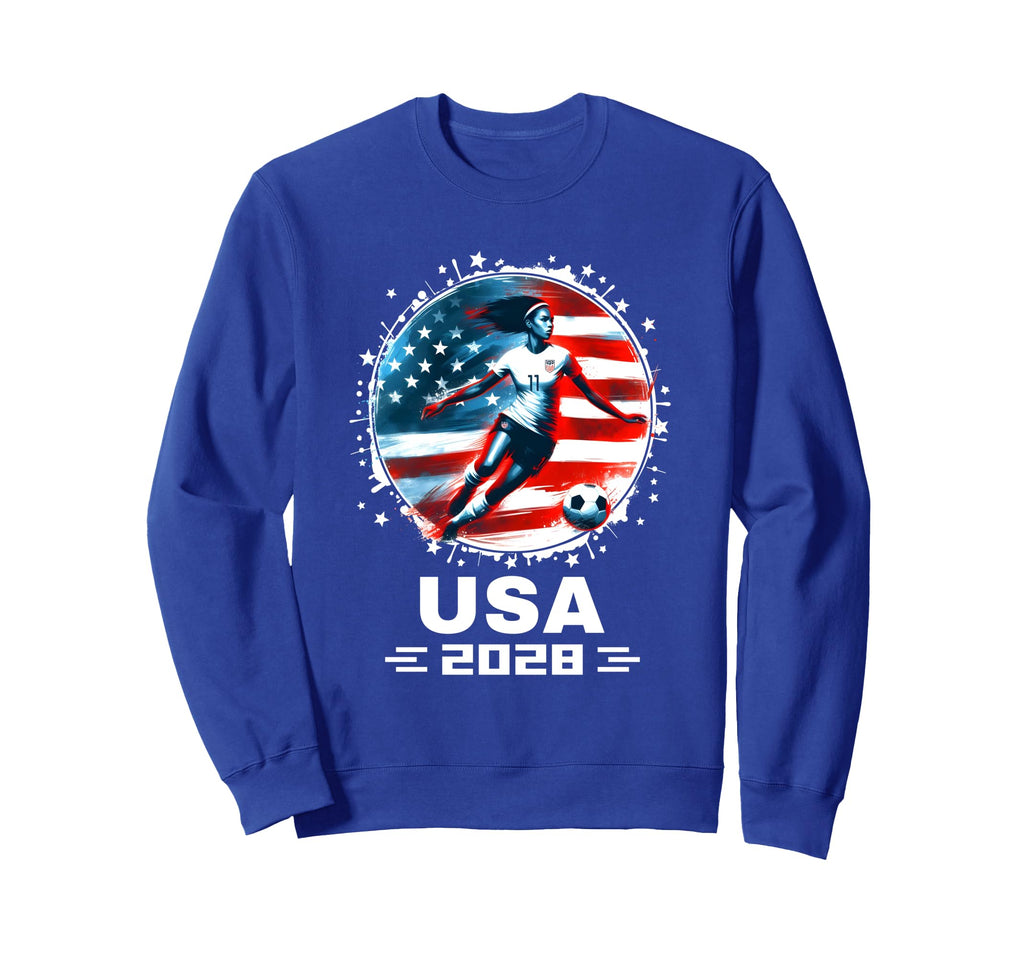 American Flag Soccer Womens Soccer Sweatshirt - Unique Graphic Unisex