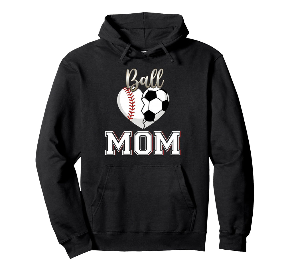 Ball Mom Baseball Soccer Heart Hoodie - Casual Everyday Wear Men Women
