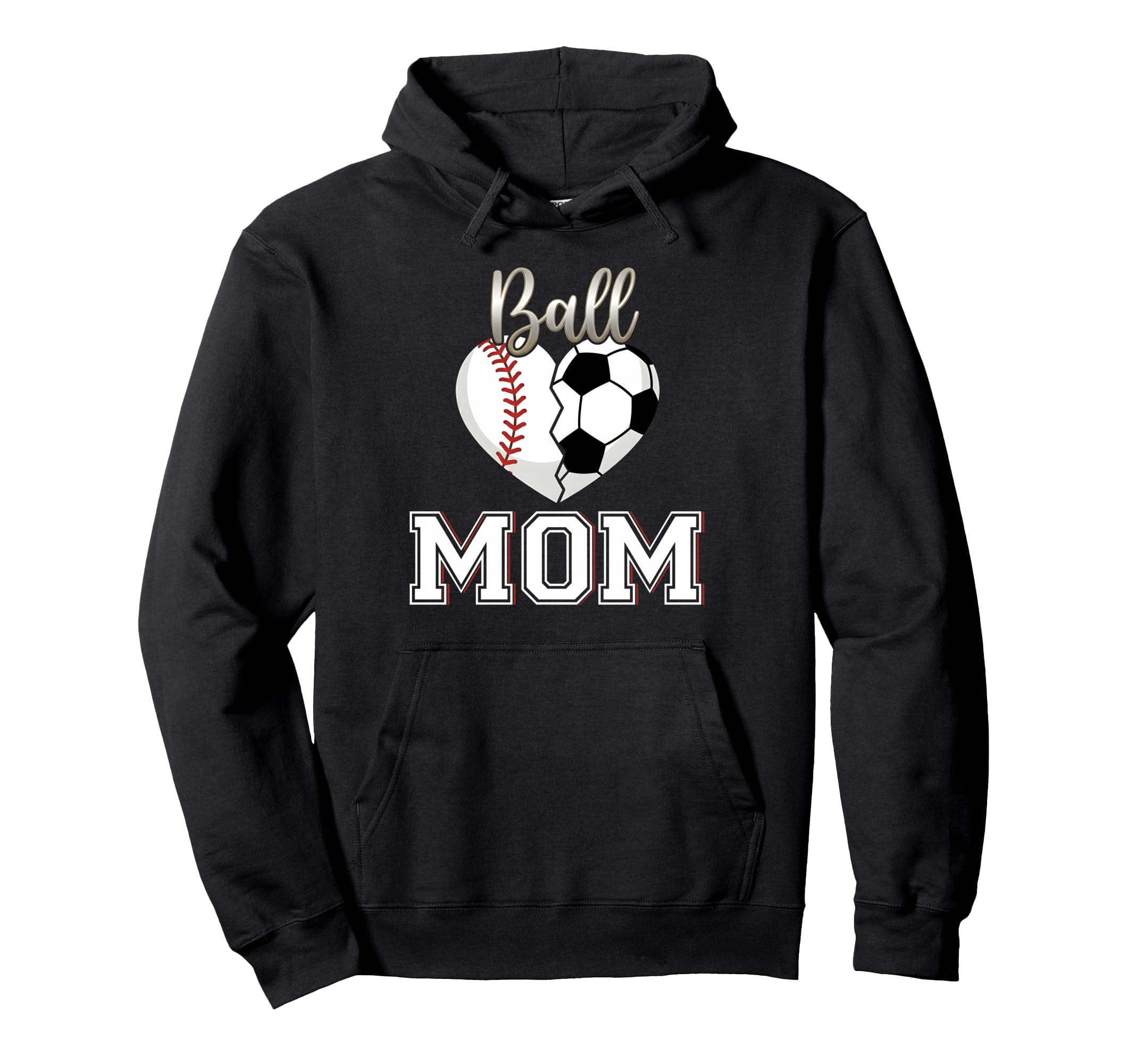 Ball Mom Baseball Soccer Heart Hoodie - Casual Everyday Wear Men Women