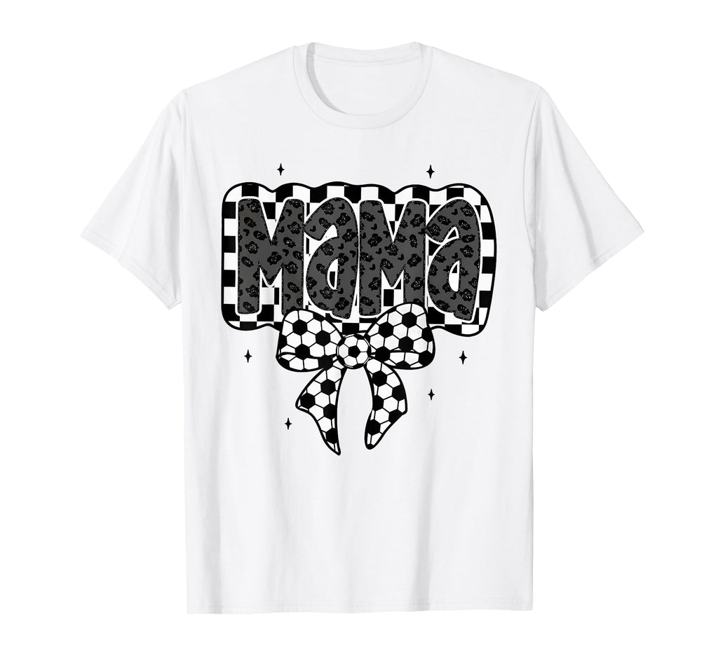 Mama Soccer Checkered Coquette Bow T-Shirt - Trendy Graphic Men Women
