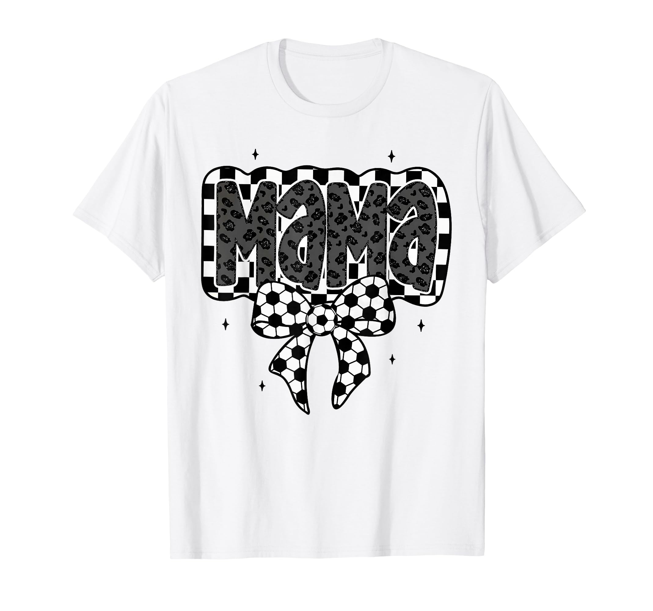 Mama Soccer Checkered Coquette Bow T-Shirt - Trendy Graphic Men Women