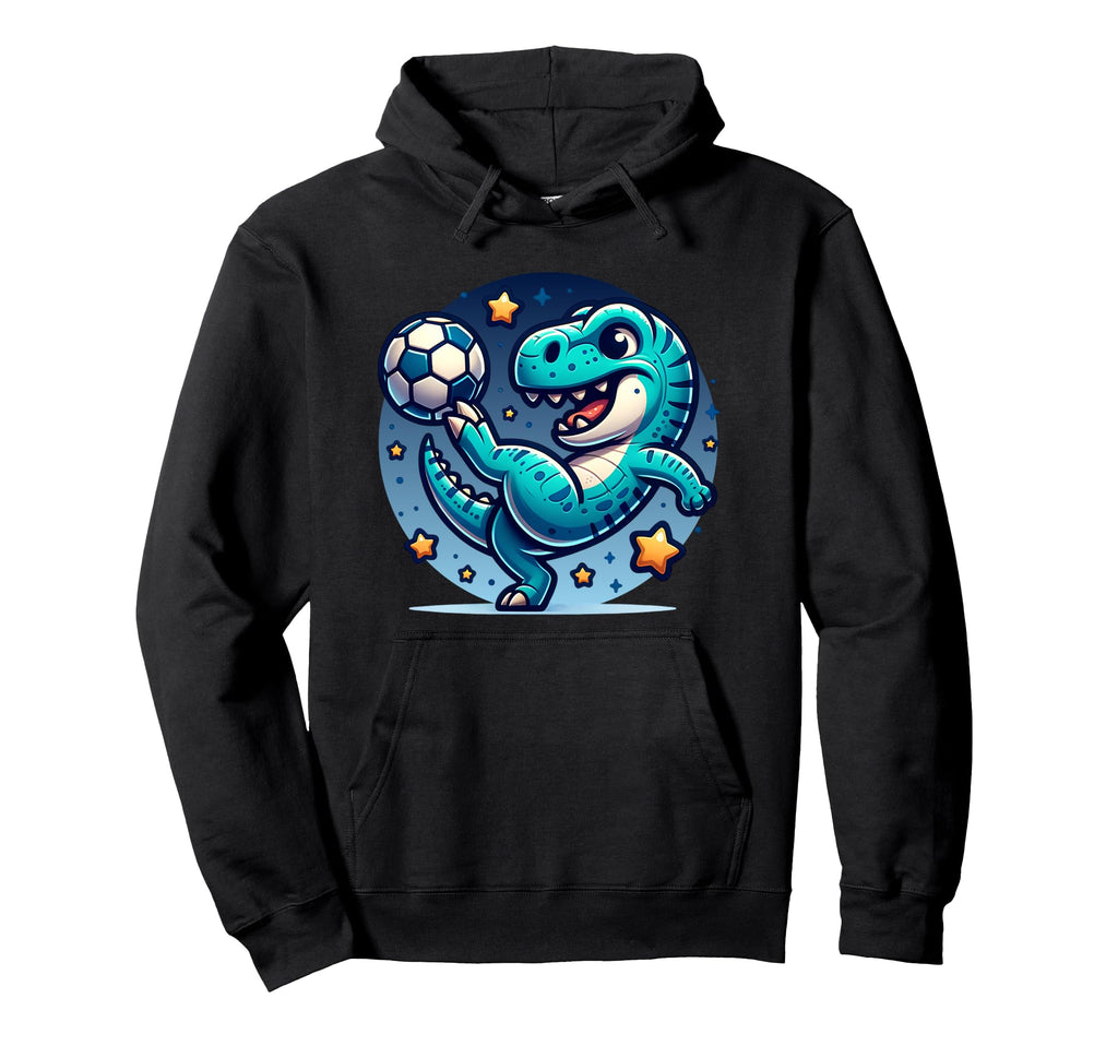 Soccer Playing T Rex Dinosaur Kicking Hoodie - Custom Art Print Men Women