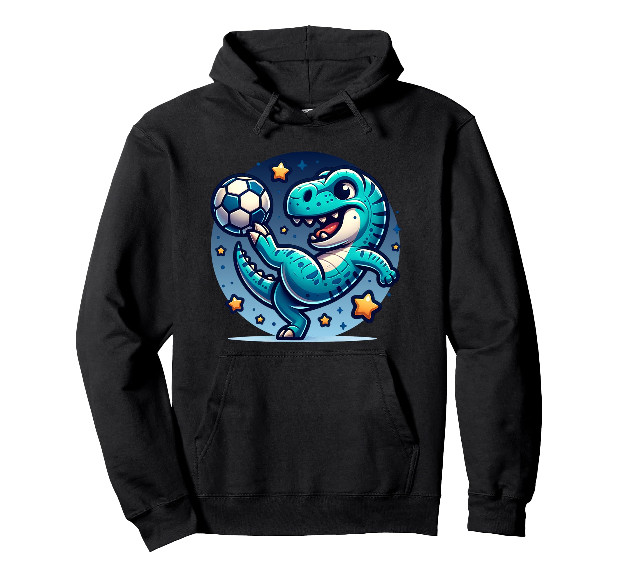 T Rex Dinosaur Soccer Player Kicking Hoodie - Fun Novelty Design Men Women