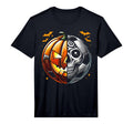 Halloween Soccer Ball Pumpkin Skull T-Shirt - Novelty Apparel Men Women