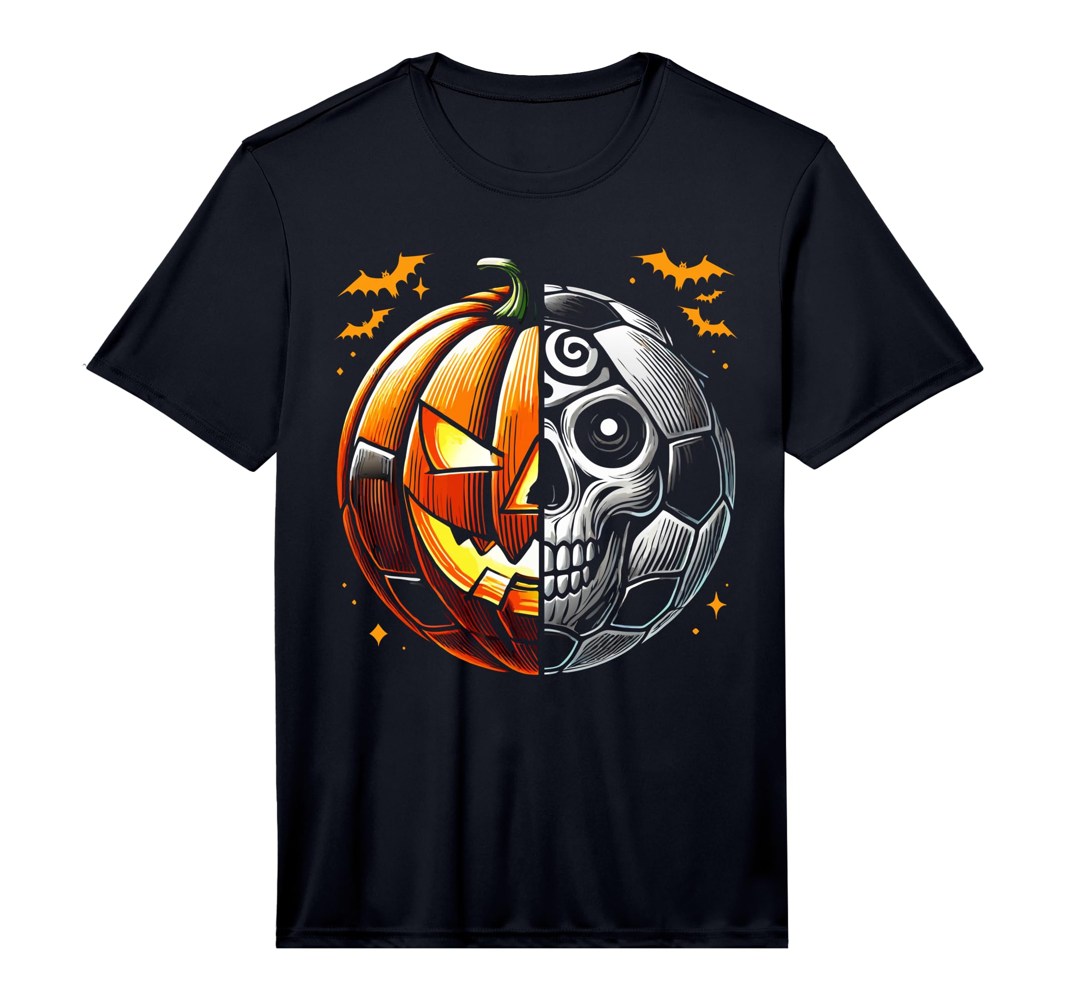 Halloween Soccer Ball Pumpkin Skull T-Shirt - Novelty Apparel Men Women