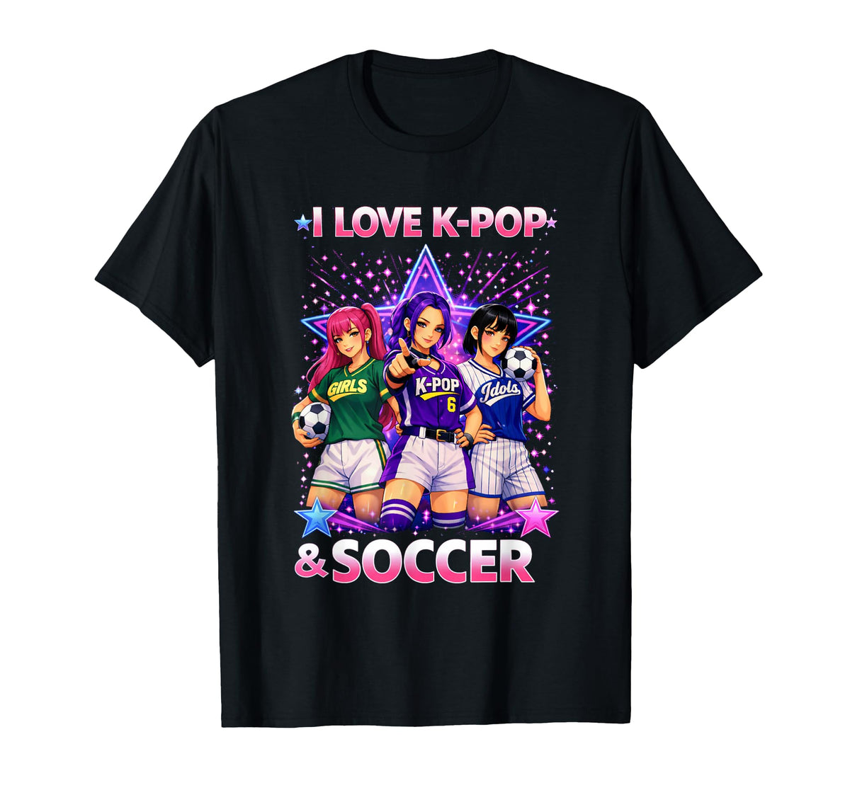 I Love K Pop And Soccer T-Shirt - Graphic Print for Adults