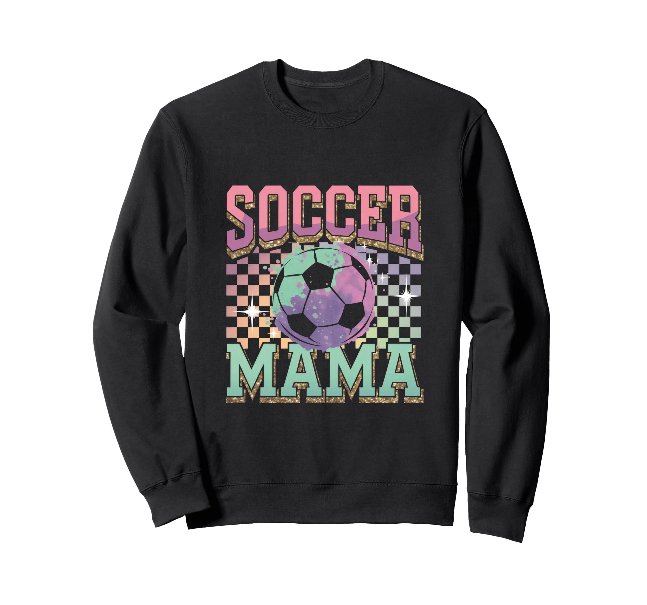 Soccer Mama Soccer Fan Checkered Pattern Sweatshirt - Graphic Print Unisex