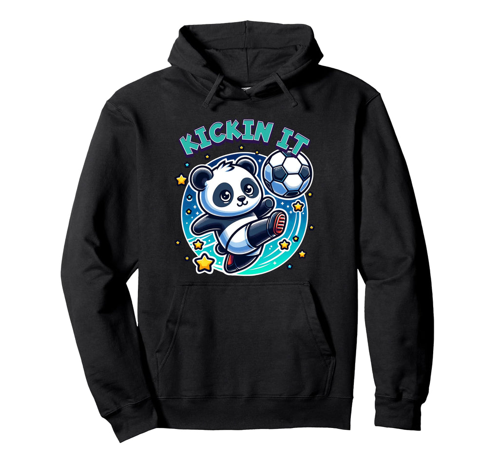 Kickin It Soccer Player Panda Ball Hoodie - Graphic Print for Adults