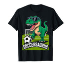 Soccersaurus Dinosaur T Rex Soccer T-Shirt - Aesthetic Graphic Men Women