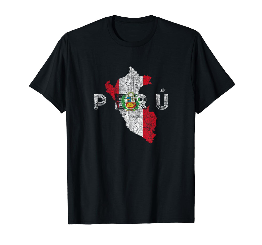 Peruvian Map And Flag Distressed T-Shirt - Aesthetic Graphic for Adults