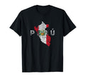 Peruvian Map And Flag Distressed T-Shirt - Aesthetic Graphic for Adults