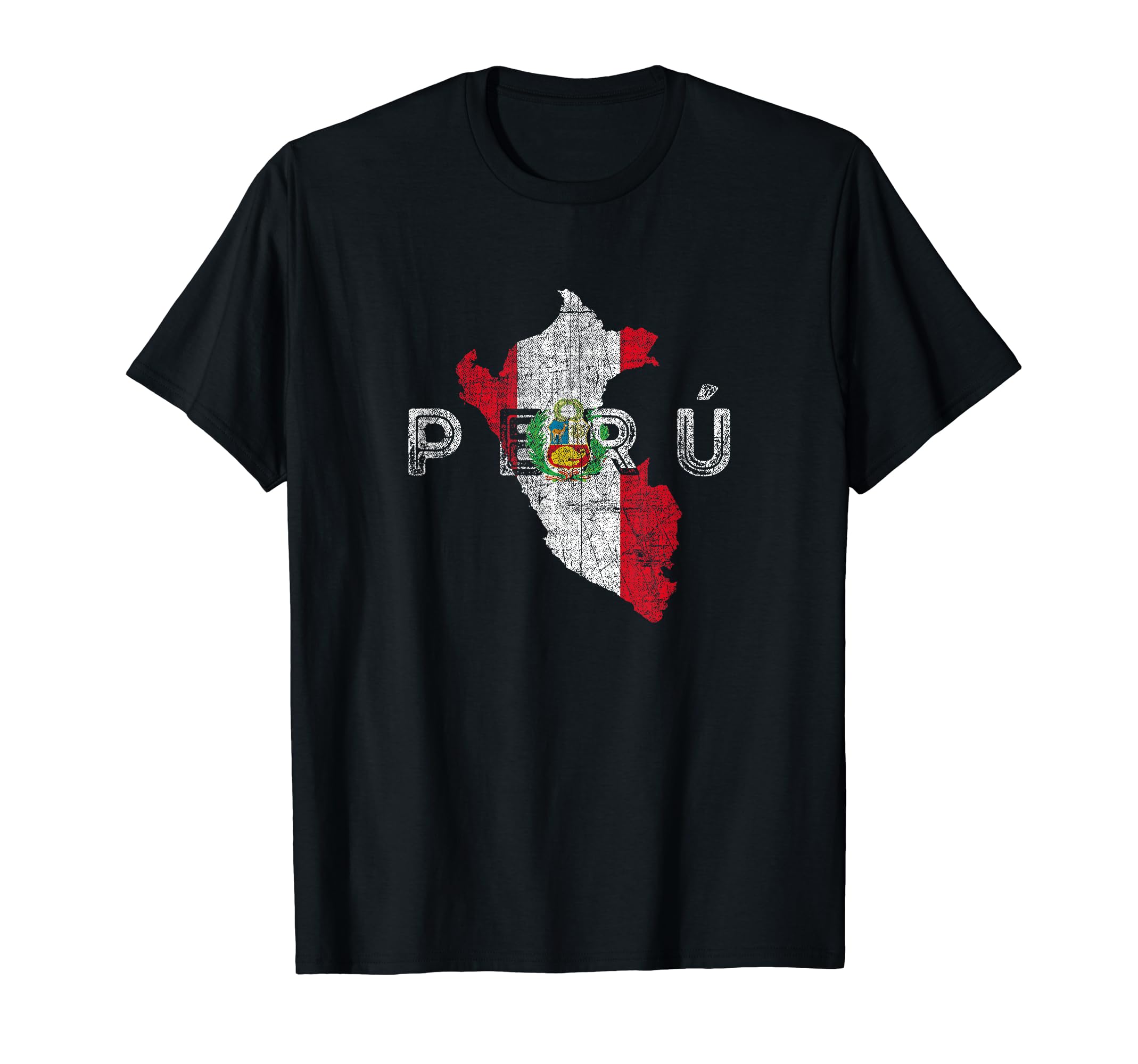 Peruvian Map And Flag Distressed T-Shirt - Aesthetic Graphic for Adults