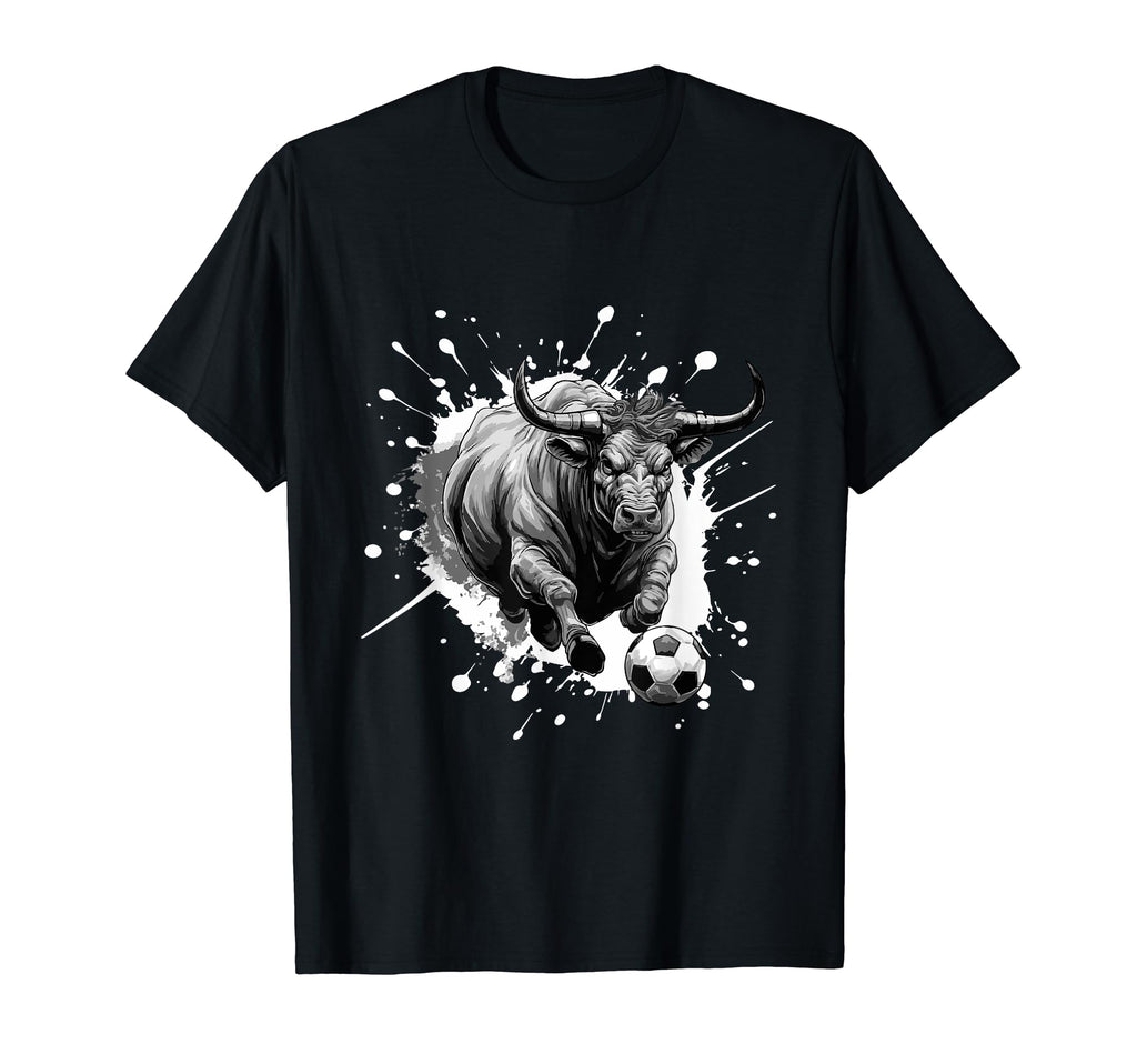 Bull Playing Soccer Sports Team Animal T-Shirt - Streetwear Style Unisex