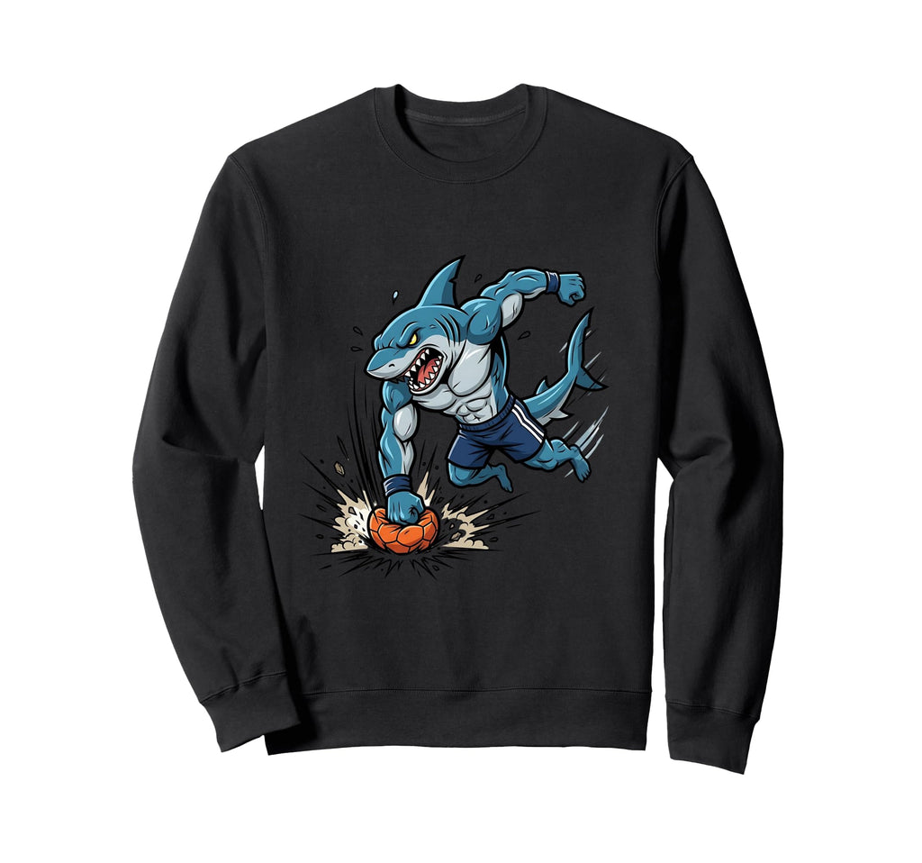 Shark Soccer Striker Cartoon Sweatshirt - Custom Art Print Men Women