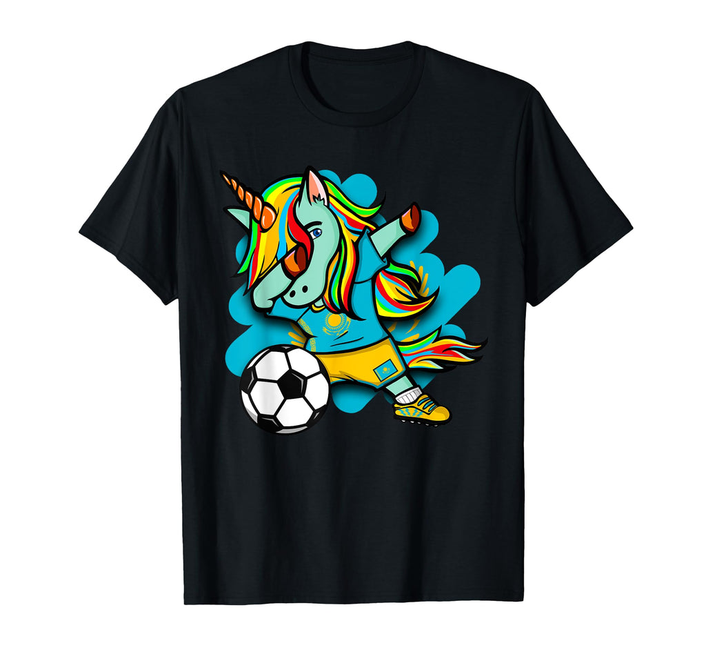 Dabbing Unicorn Kazakhstan Soccer Lovers T-Shirt - Graphic Print Unisex