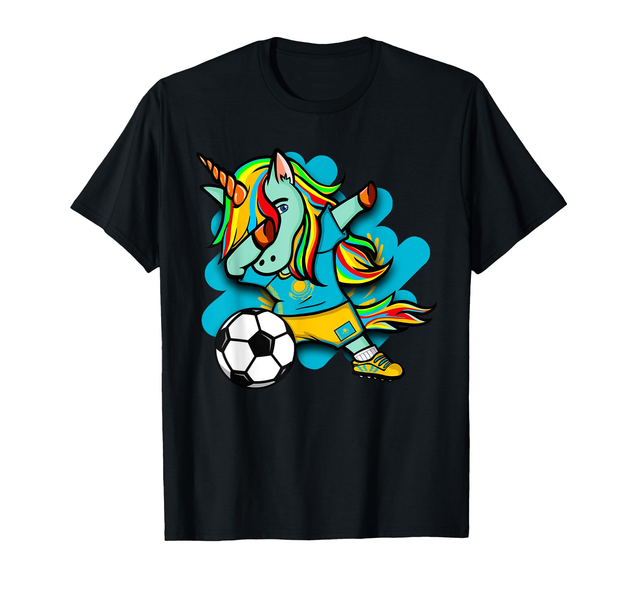 Dabbing Unicorn Kazakhstan Soccer Lovers T-Shirt - Graphic Print Unisex
